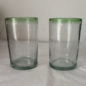 Green Rimmed hand blown Mexican Glass Tumblers